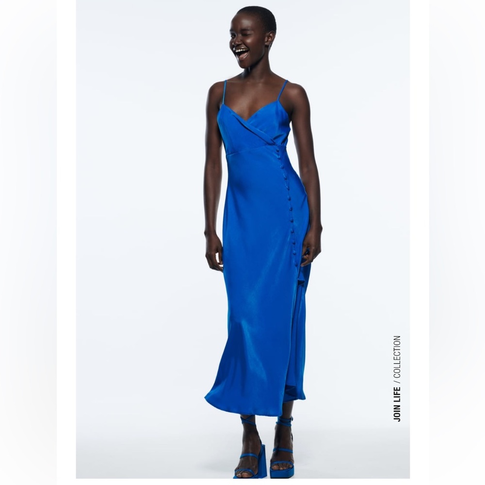 ZARA SATIN LINGERIE STYLE DRESS COBALT